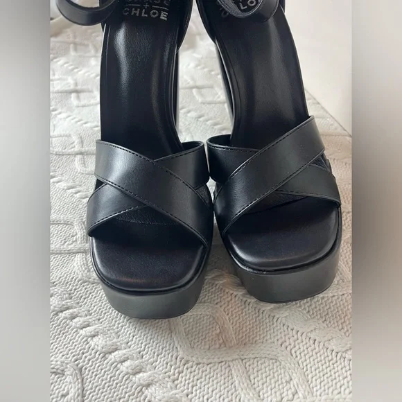 Chase + Chloe Black Strappy Adjustable Platform Heels Various Sizes - Picture 12 of 14